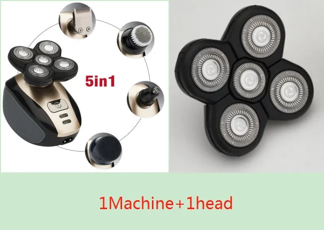5-in-1 multifunctional electric shaver black gold with floating blades, rechargeable, IPX7 waterproof