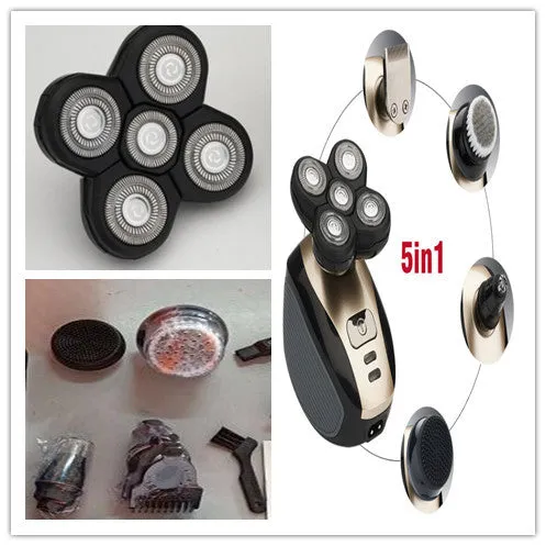 5-in-1 multifunctional electric shaver black gold with floating blades, rechargeable, IPX7 waterproof