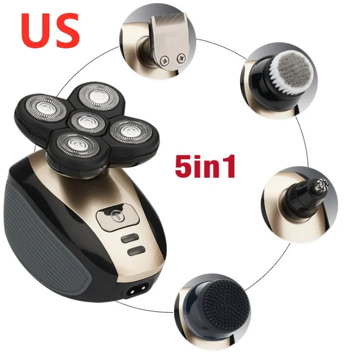 5-in-1 multifunctional electric shaver black gold with floating blades, rechargeable, IPX7 waterproof