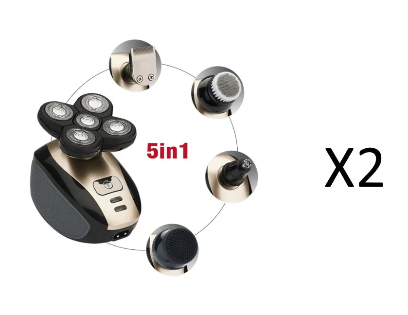 5-in-1 multifunctional electric shaver black gold with floating blades, rechargeable, IPX7 waterproof