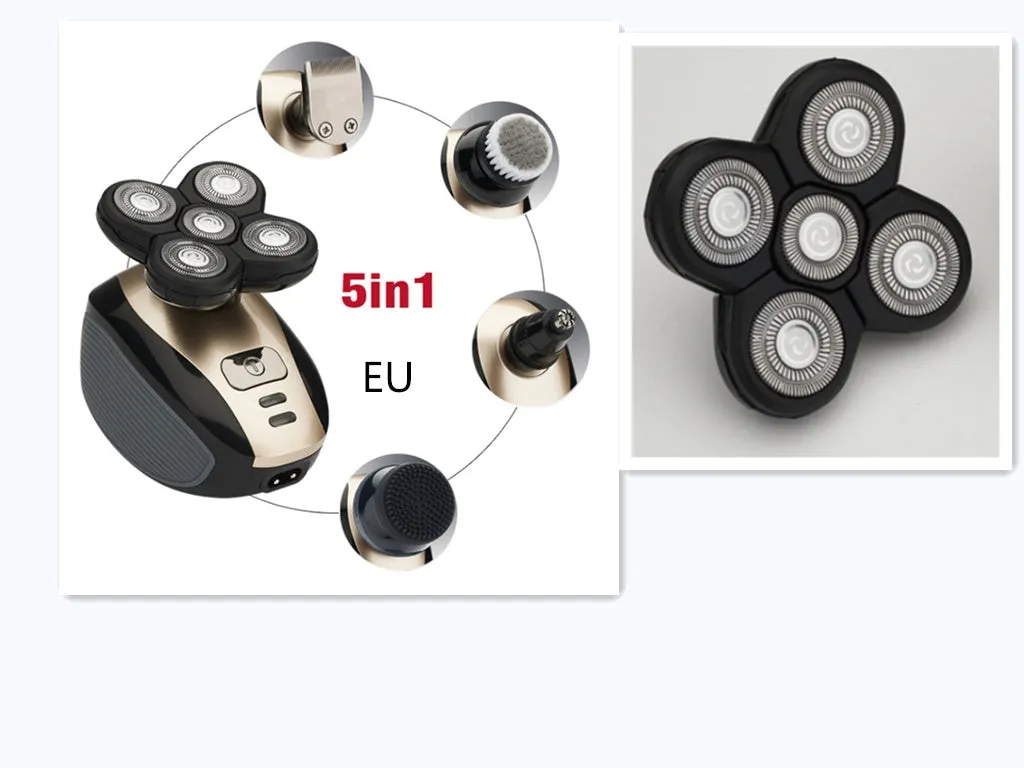 5-in-1 multifunctional electric shaver black gold with floating blades, rechargeable, IPX7 waterproof