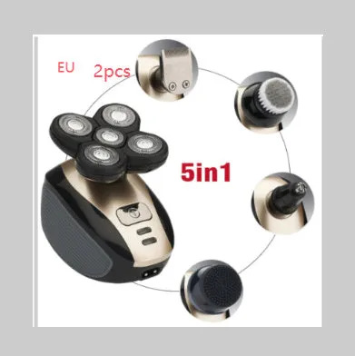 5-in-1 multifunctional electric shaver black gold with floating blades, rechargeable, IPX7 waterproof