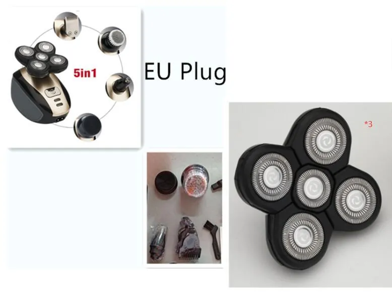 5-in-1 multifunctional electric shaver black gold with floating blades, rechargeable, IPX7 waterproof