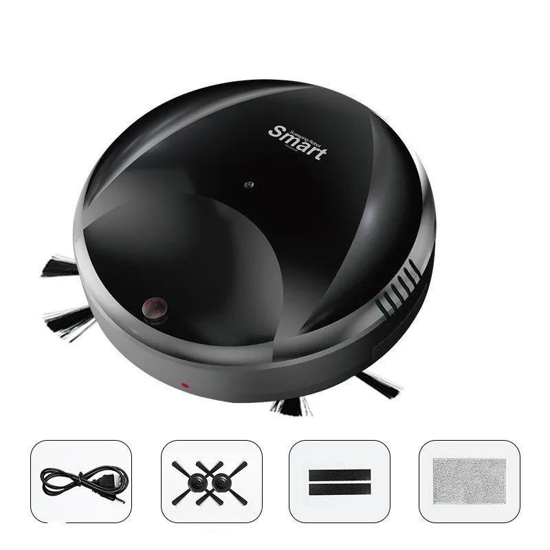 Smart robot vacuum cleaner with mopping function, black ABS body, and spray humidification feature