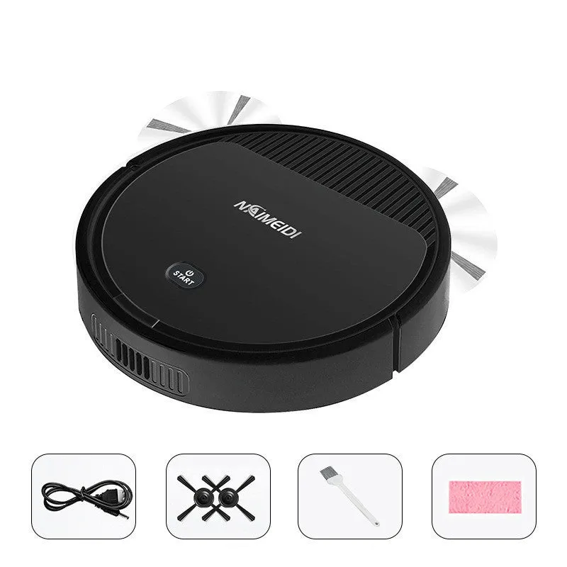Smart robot vacuum cleaner with mopping function, black ABS body, and spray humidification feature
