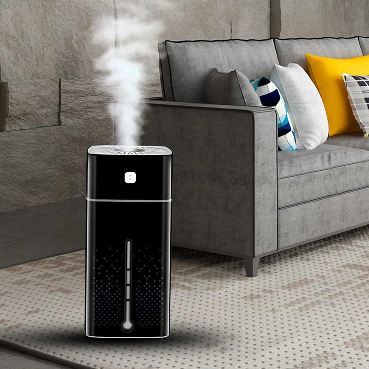 USB air purifier humidifier with 1000ml tank and 7-colour LED night light in black colour