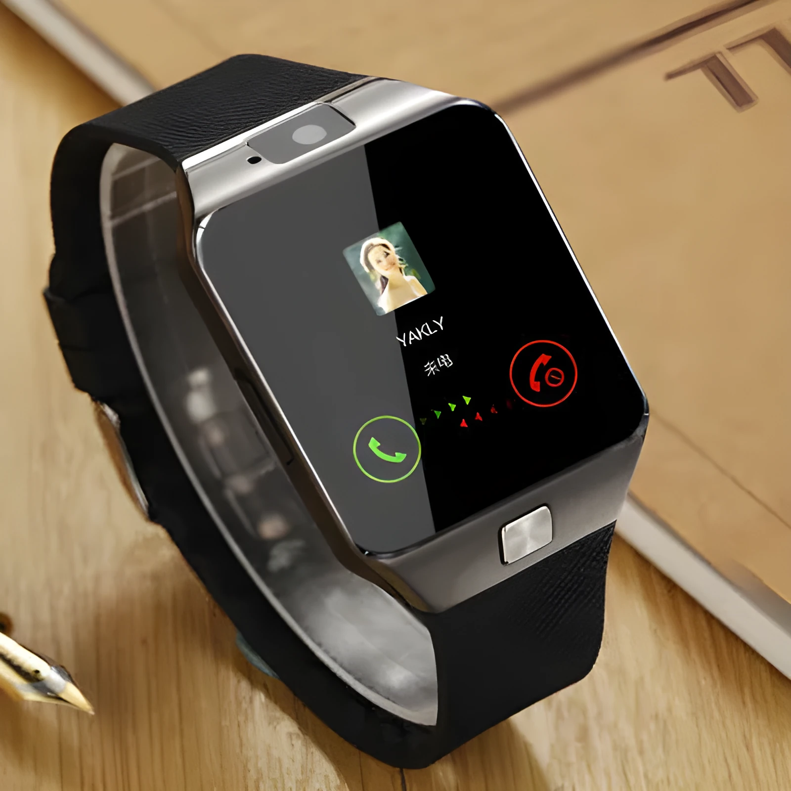 DZ09 sports smart watch with black TPU strap and 1.56-inch touch screen