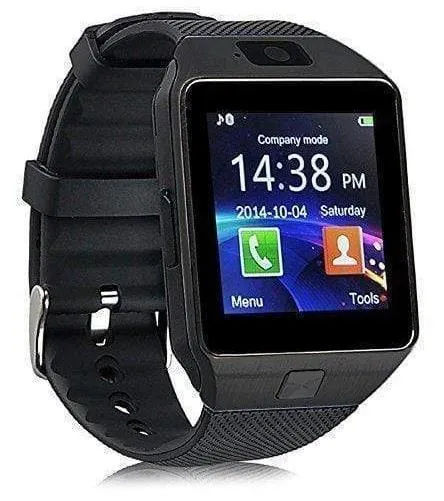 DZ09 sports smart watch with black TPU strap and 1.56-inch touch screen