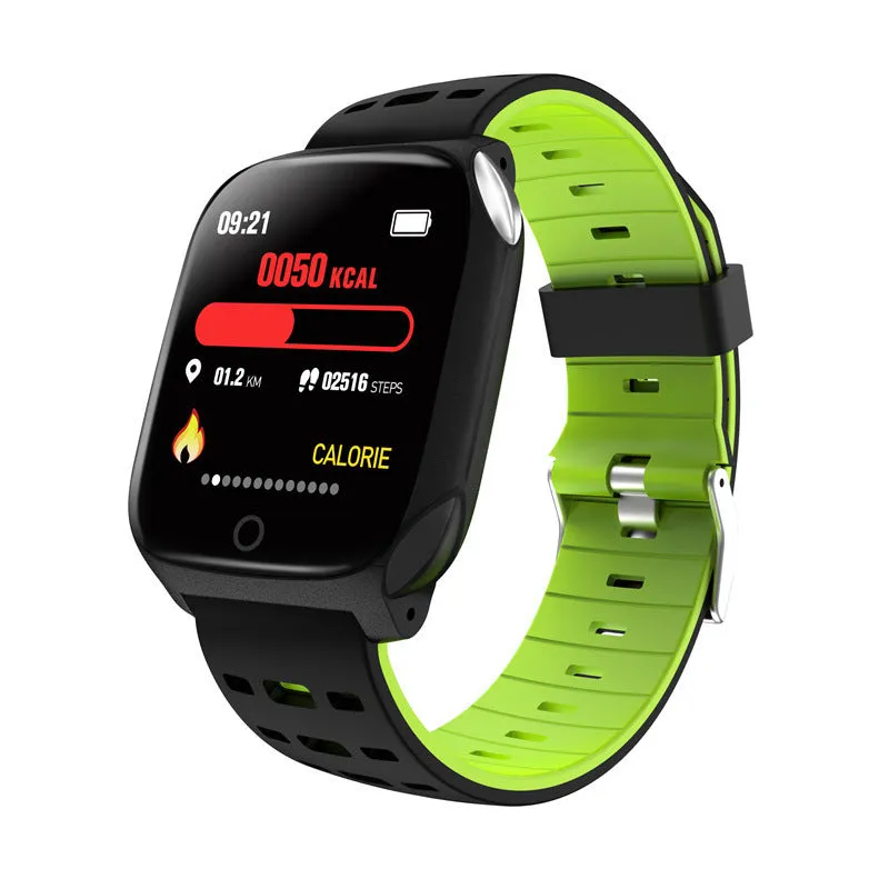 F16 smart watch with ECG monitor on a silicone wristband, showing black grey colour option.