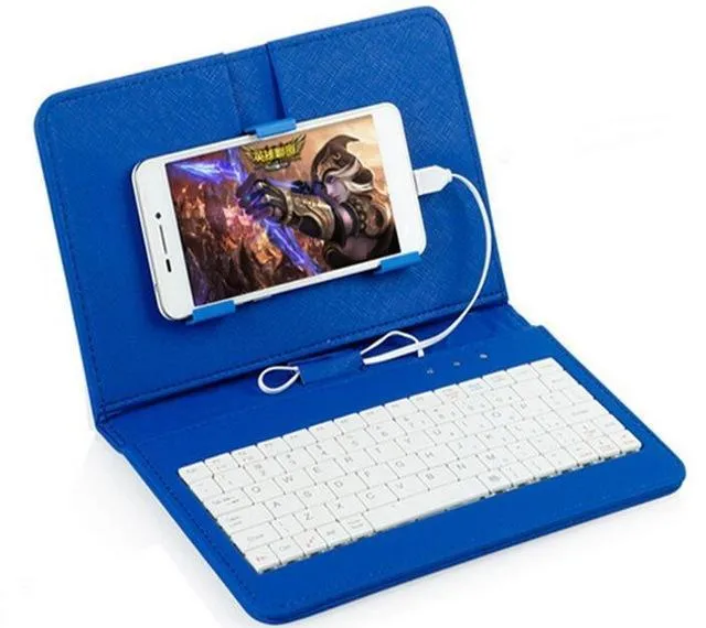 Ultra-thin Bluetooth keyboard leather case for mobile phone showing keyboard layout and phone slot