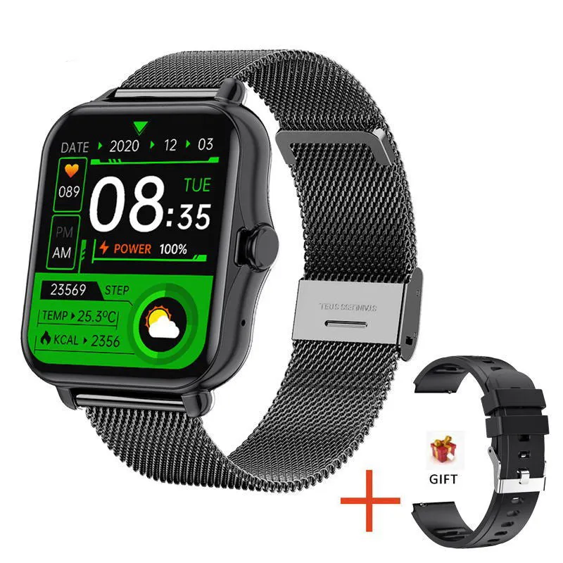 Smart watch with Bluetooth call feature, silicone strap in black, touch screen display