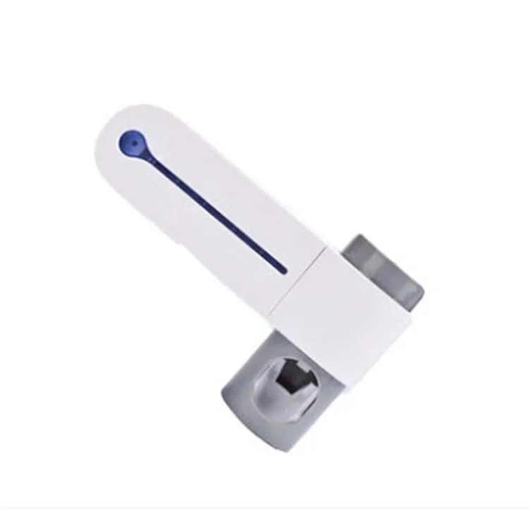 White ABS 3-in-1 toothbrush holder with UV steriliser and toothpaste dispenser, wall mounted with five slots