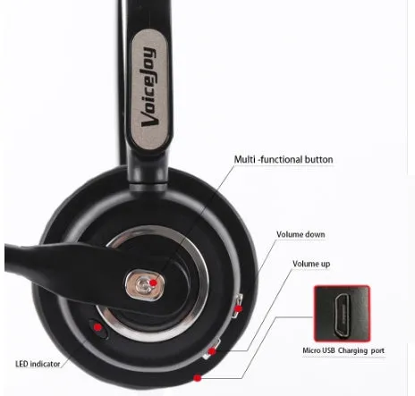 Over-ear Bluetooth headset with microphone, designed for truck drivers and office use with noise cancellation.