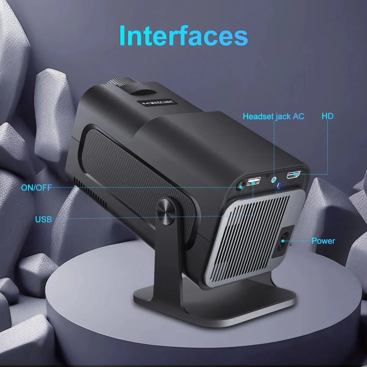 Small white 1080p Android projector with WiFi and 5G, 390 ANSI lumens