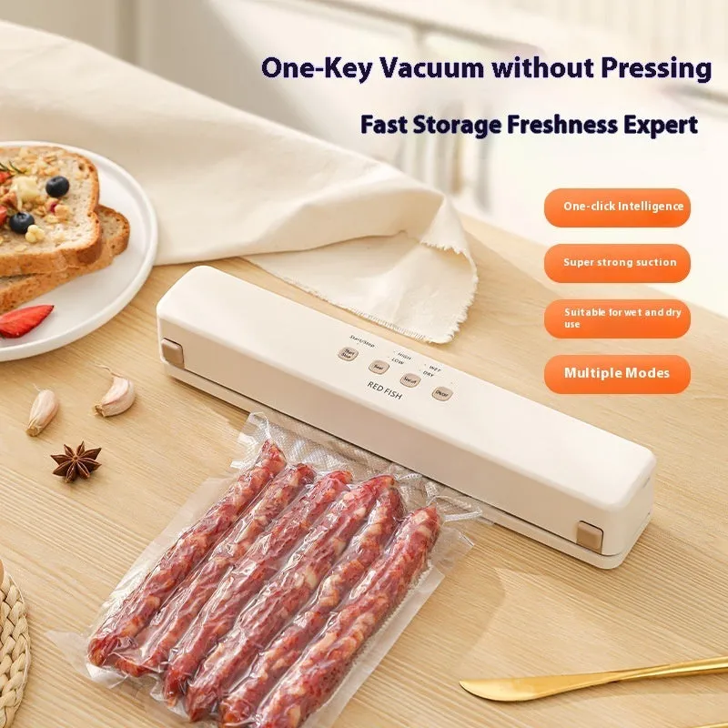 Off-white beige vacuum sealing machine with 85W power for household food packaging