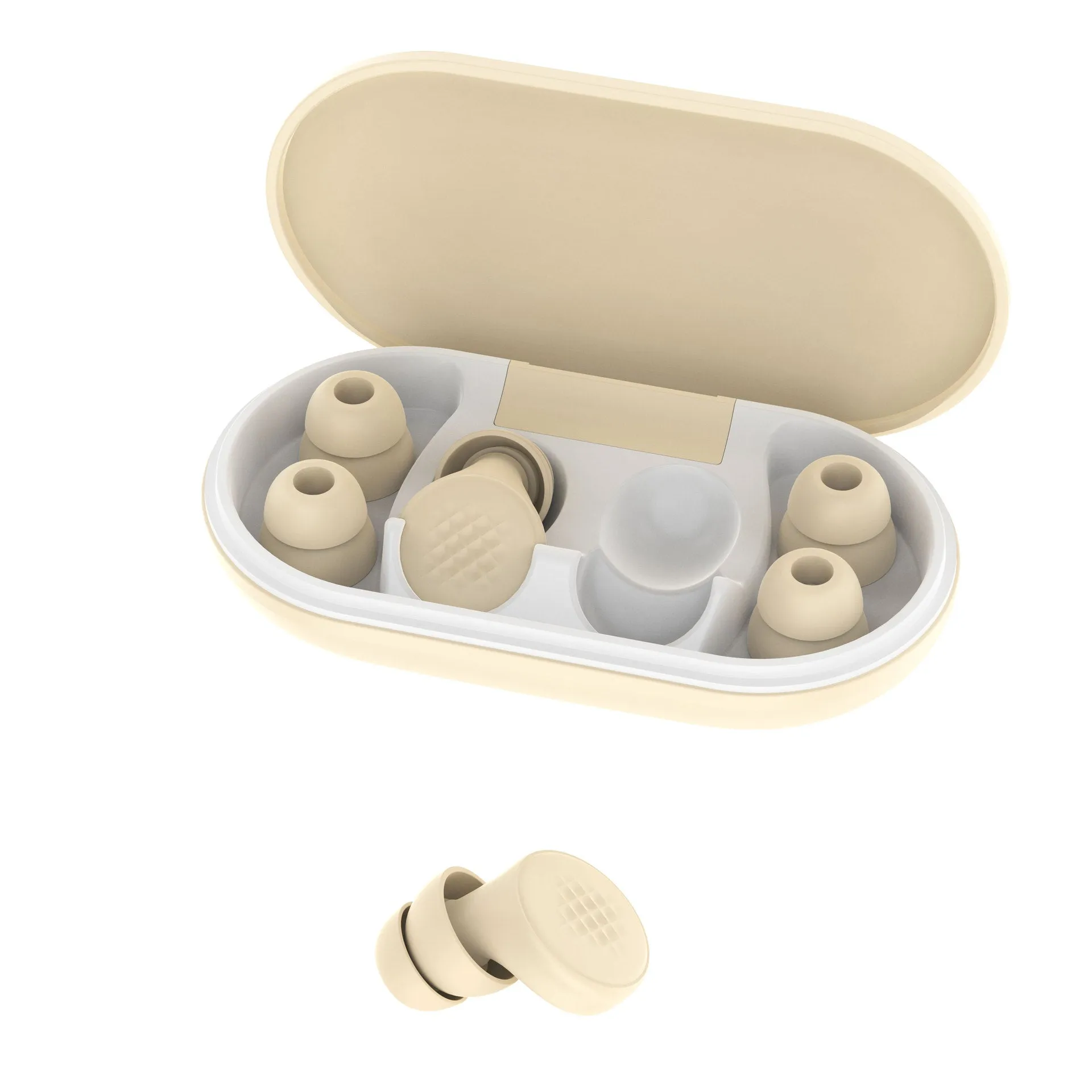 Anti-noise sleep earplugs in beige with flexible ABS silicone in-ear design
