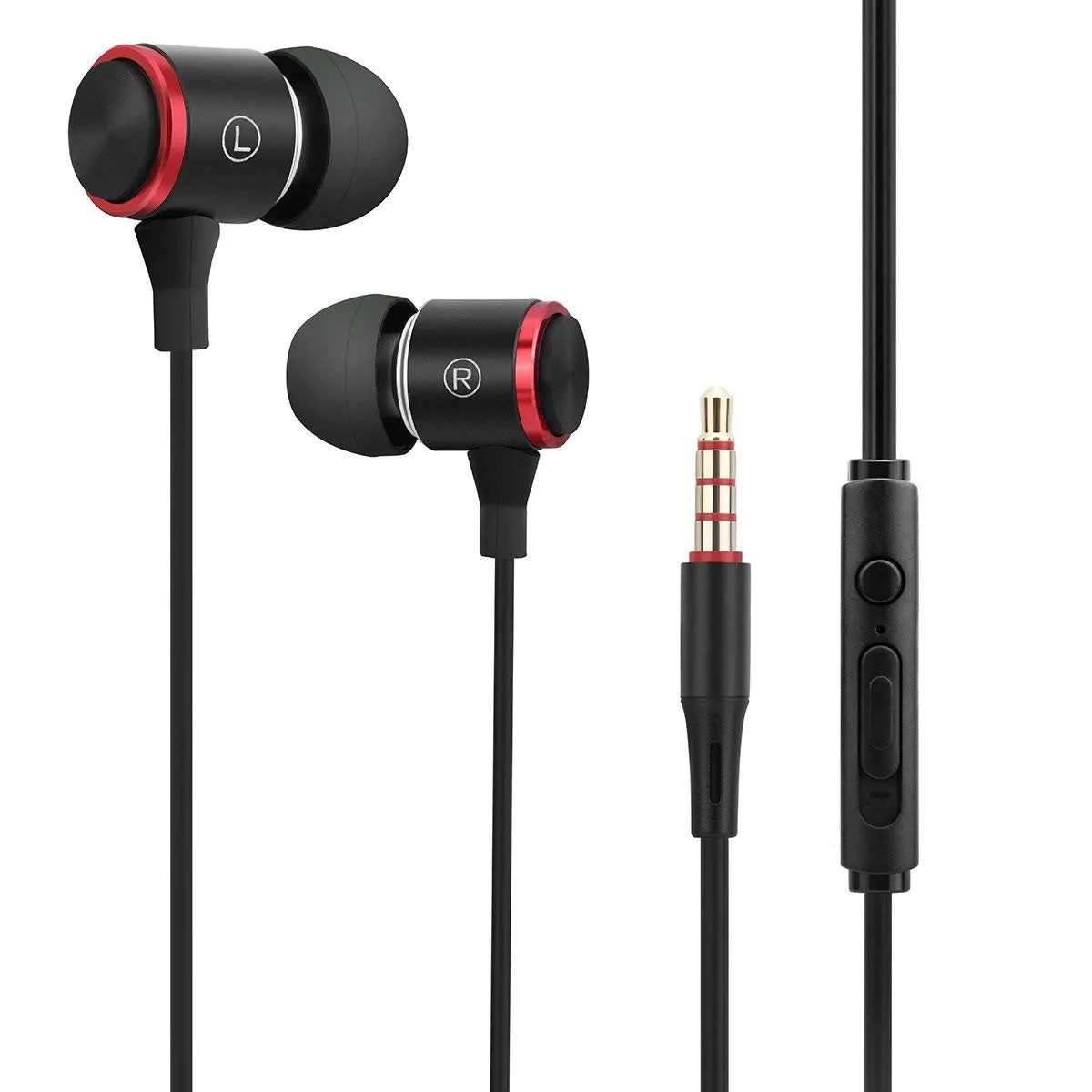 Wired in-ear headset with 3.5mm plug, TPE cable, and silicone ear caps in black colour