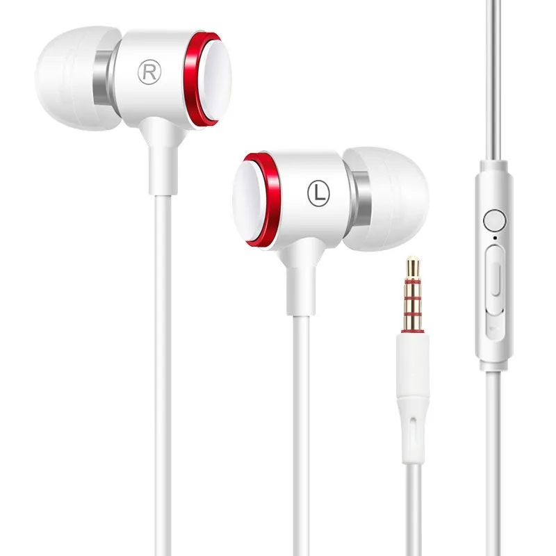 Wired in-ear headset with 3.5mm plug, TPE cable, and silicone ear caps in black colour