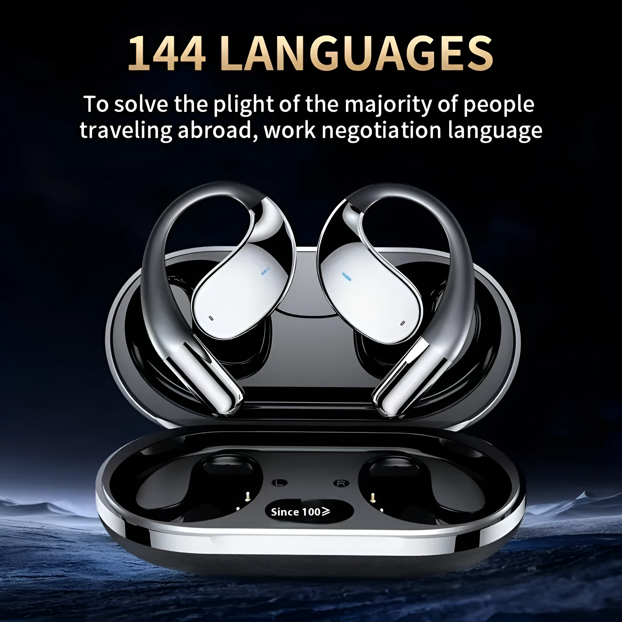 Bluetooth sports headset ear hook style wireless earbuds black battery over 8 hours