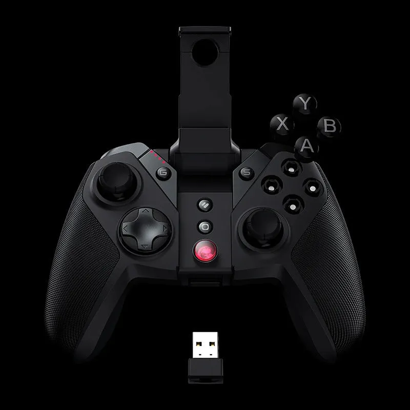 Black Gaishi wired video game controller with Type-C cable and ergonomic grips on a desk