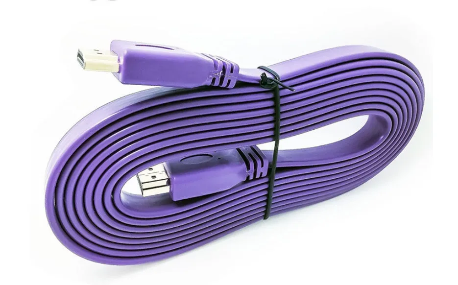 HDMI flat wire cable 1.5 metres in colour options black white purple blue