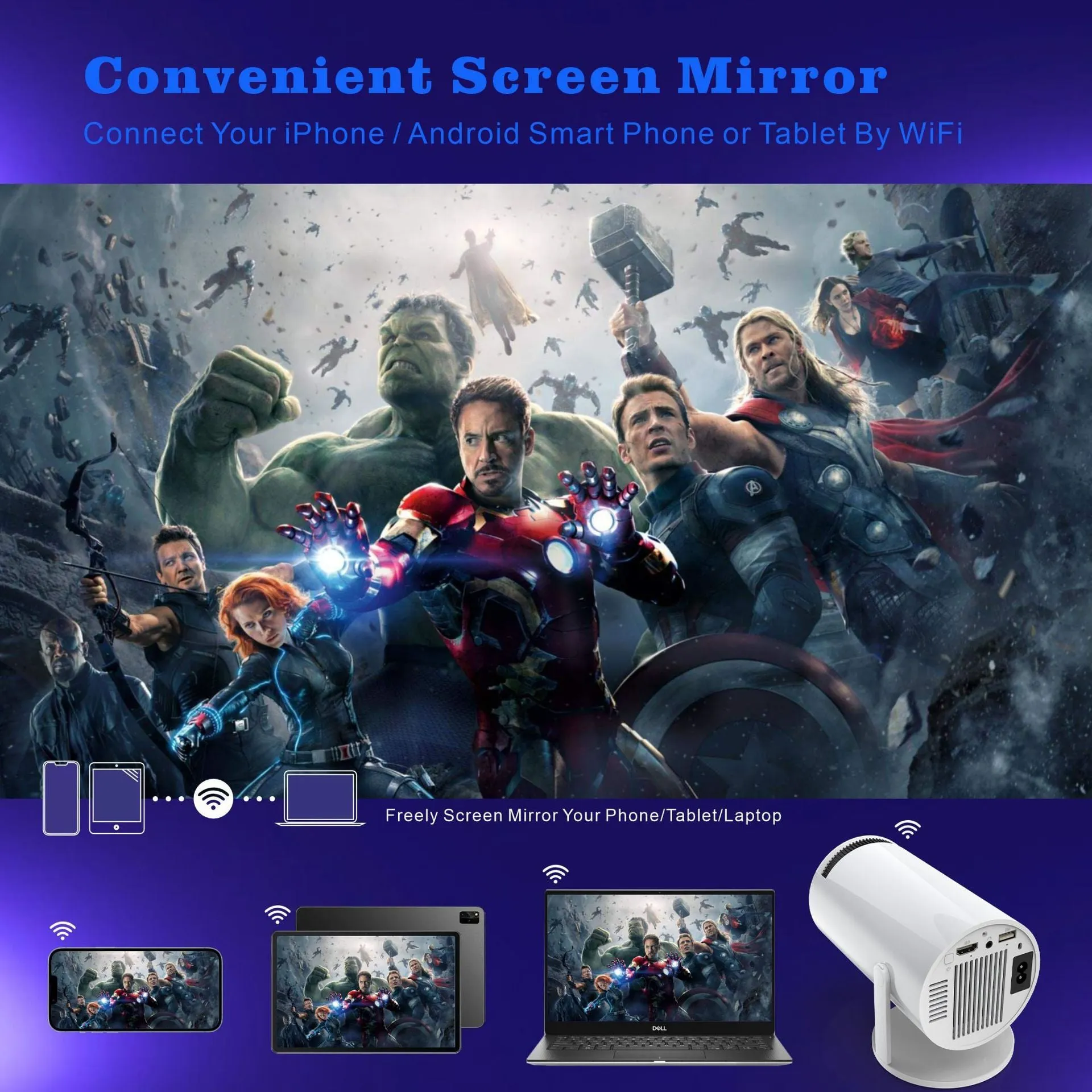 H713 ultra high definition 4K mini projector in compact design suitable for home office and conference use