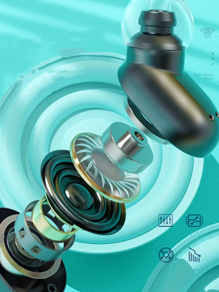 Wireless mini pod headset with Bluetooth 5.0, stereo sound, and power display, in Black