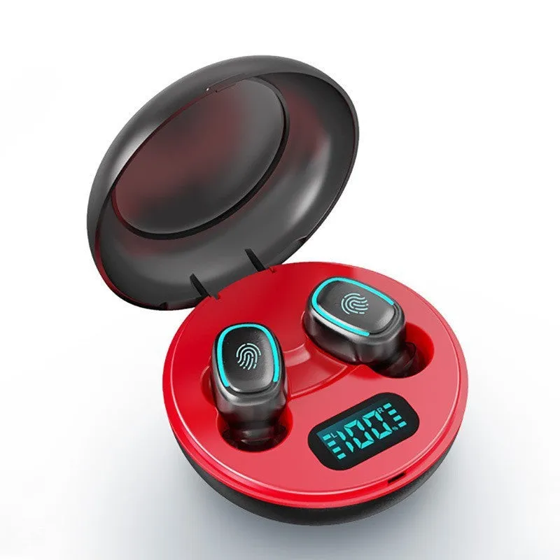 Wireless mini pod headset with Bluetooth 5.0, stereo sound, and power display, in Black