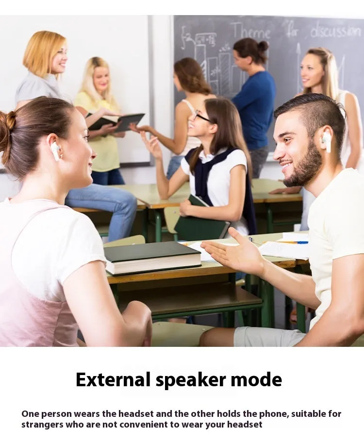 Wireless Bluetooth-compatible translation headphones in black, portable in-ear design with touch control