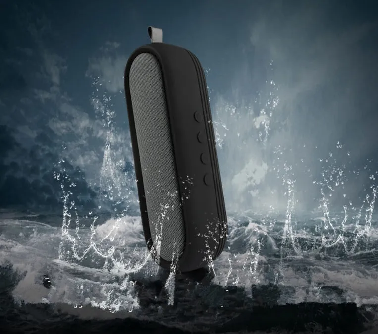 Portable wireless Bluetooth speaker dual 5W stereo IP65 waterproof black blue 21x6x5.5cm with protective case