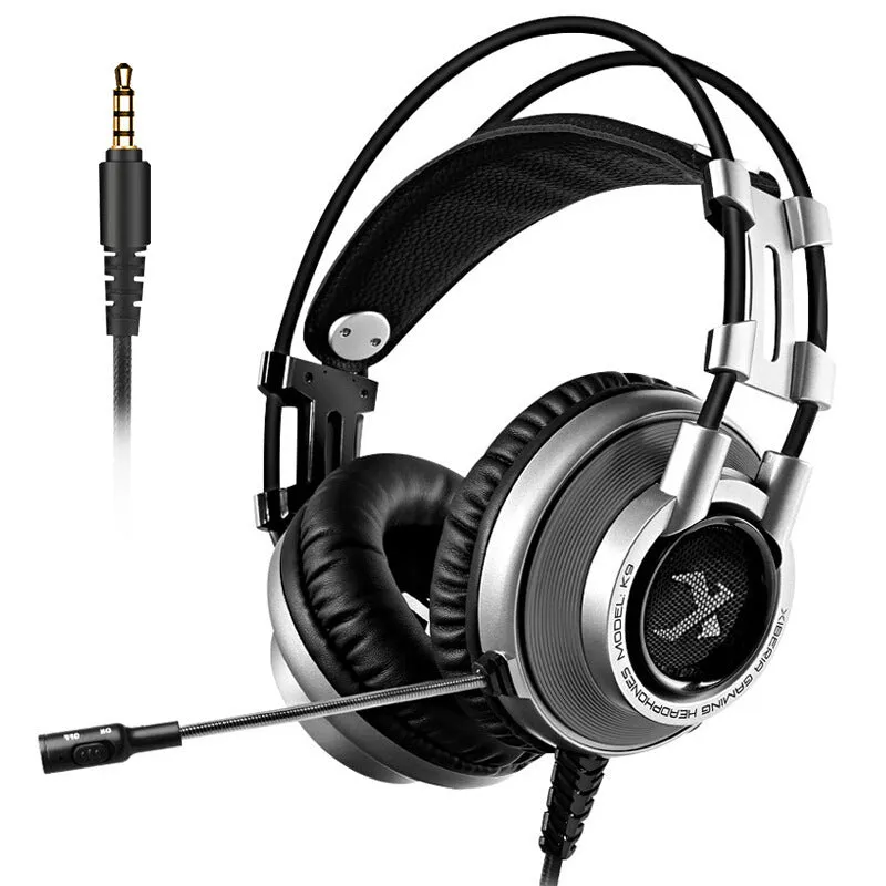 K9 wired gaming headset with noise cancelling microphone, 3.5mm plug, in black and orange colours