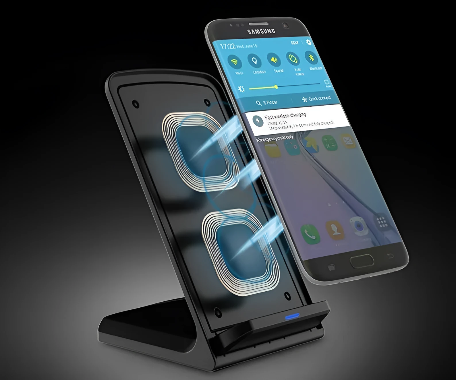 Wireless mobile phone charger with indicator light, 9V input output, Micro USB, in black