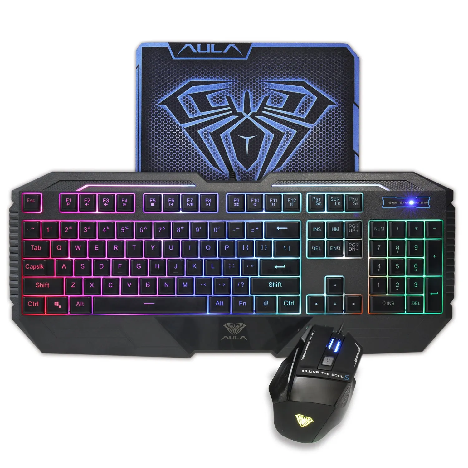 Backlit keyboard and mouse set with two-color injection keycaps in black and white