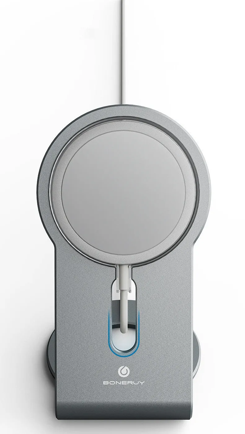 Silver aluminium alloy magnetic wireless charging bracket for MagSafe phones desktop stand