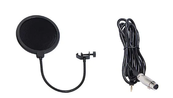 BM800 condenser microphone set with metal shock mount and spray net on cantilever bracket
