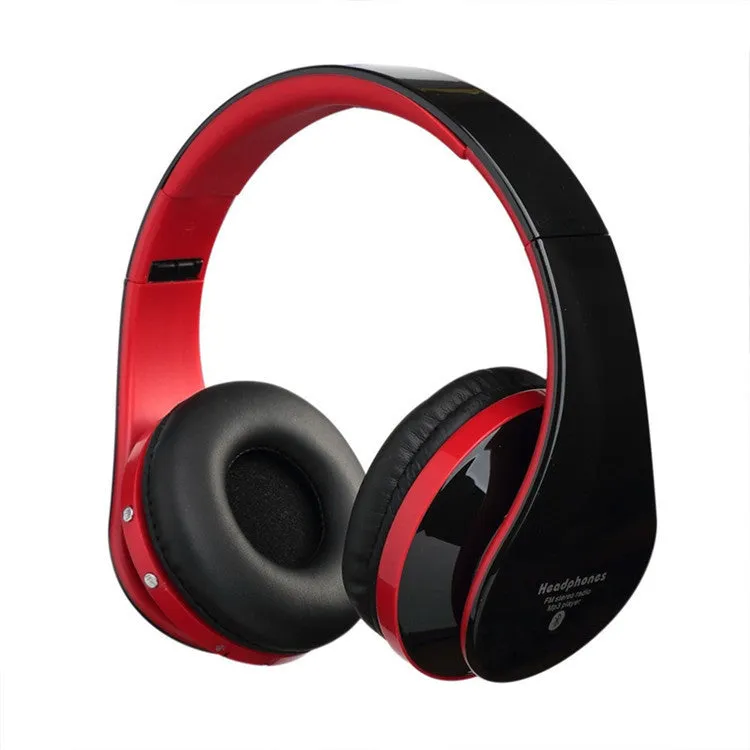 Wireless Bluetooth stereo headset nx-8252 in black, foldable design with adjustable hinges and padded ear cups