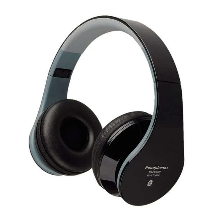Wireless Bluetooth stereo headset nx-8252 in black, foldable design with adjustable hinges and padded ear cups