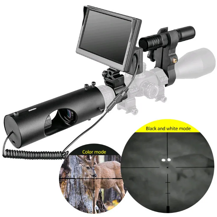 Black digital night vision goggles with 5-inch LCD screen and separate infrared transmitter