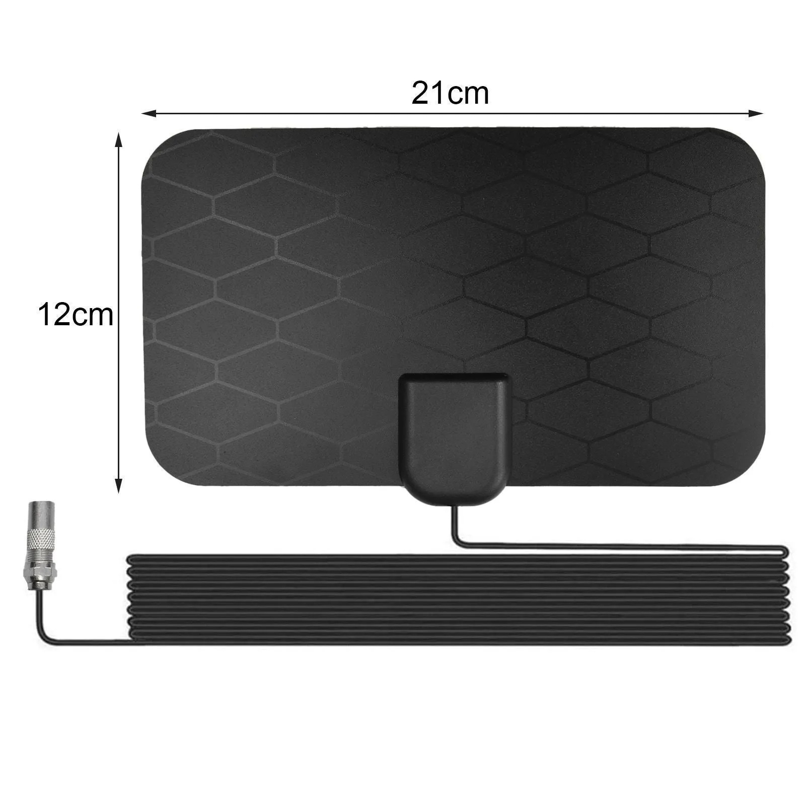 Black HD indoor digital TV antenna with amplifier and 10-foot coaxial cable for 4K free broadcast reception