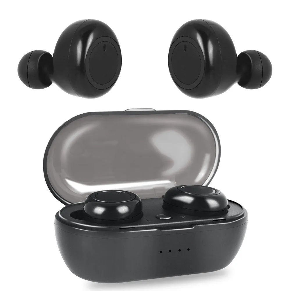 Y50 TWS Bluetooth wireless earbuds in black with charging box, ergonomic sports design