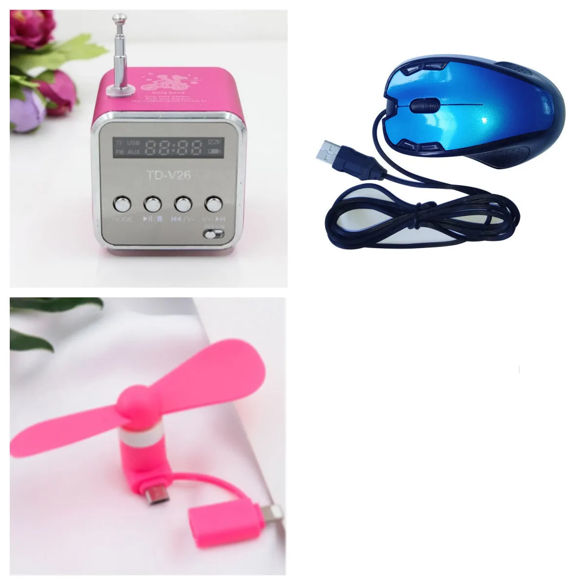 TD-V26 portable mini FM radio speaker MP3 player with LCD display and aluminium alloy body in silver