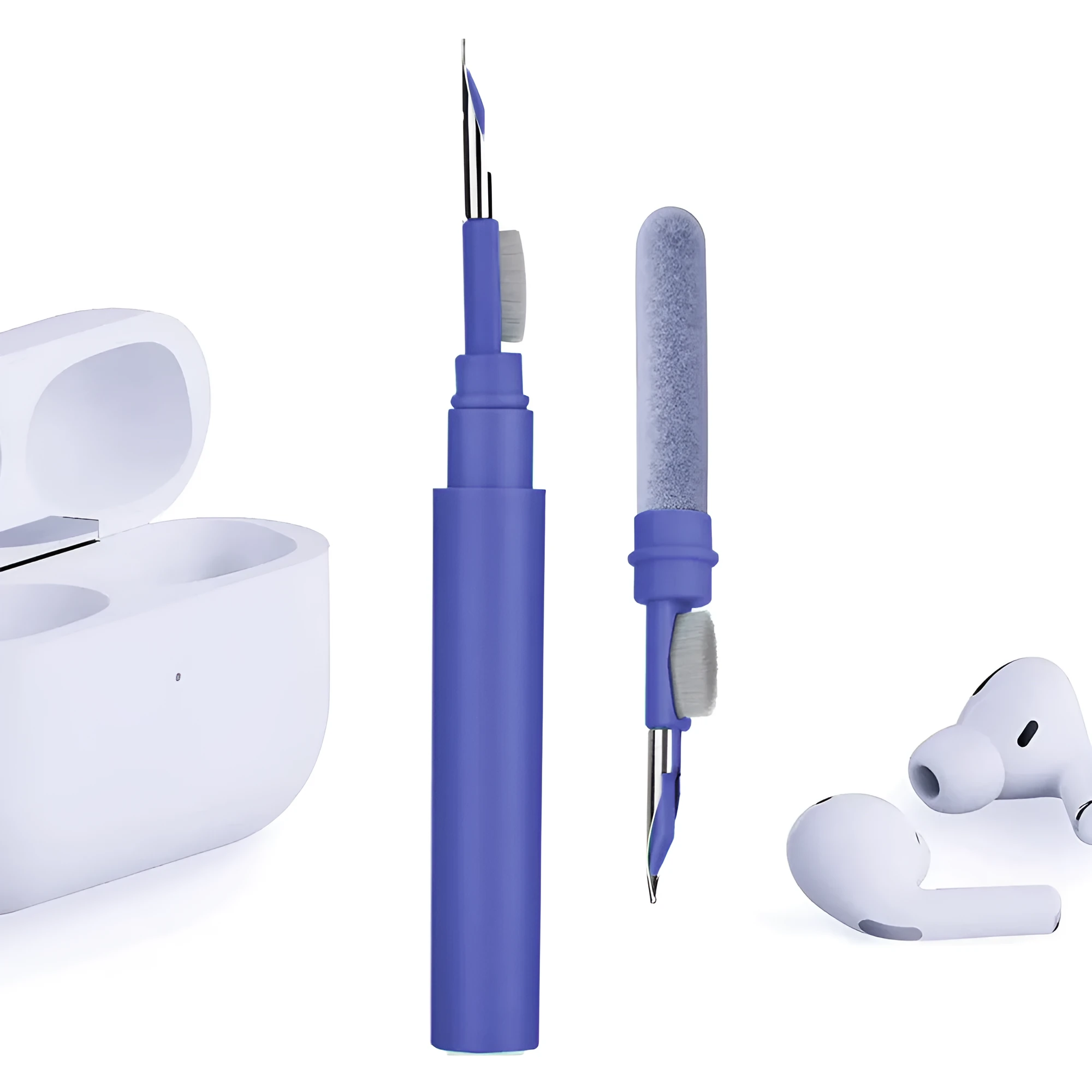 Bluetooth earbuds cleaning pen with ABS fibre flocking tip, 10.8cm long, in black colour