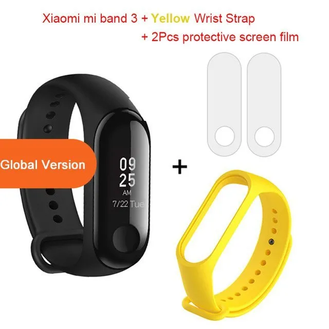 Xiaomi Mi Band 3 fitness tracker with 0.78 inch OLED display and black silicone strap set on a white background