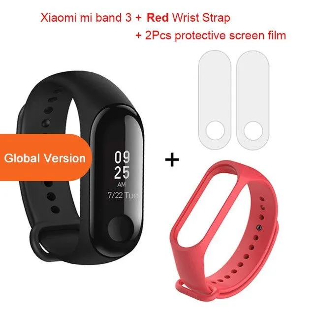 Xiaomi Mi Band 3 fitness tracker with 0.78 inch OLED display and black silicone strap set on a white background