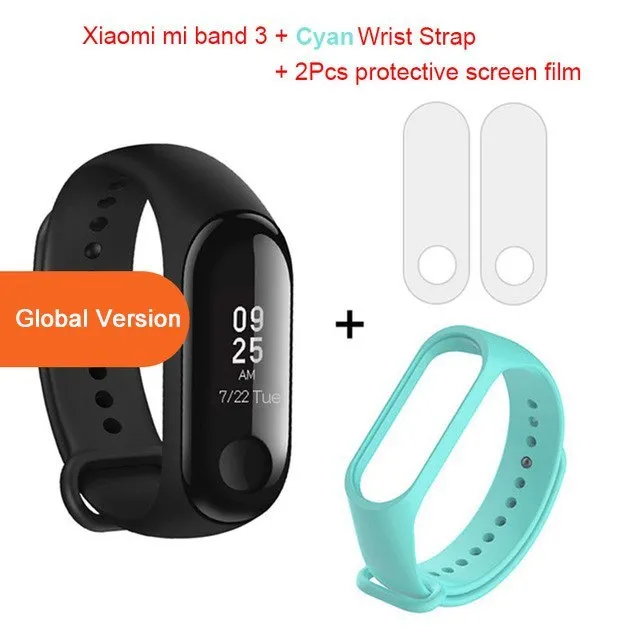 Xiaomi Mi Band 3 fitness tracker with 0.78 inch OLED display and black silicone strap set on a white background