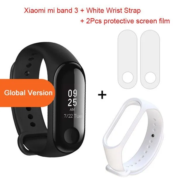Xiaomi Mi Band 3 fitness tracker with 0.78 inch OLED display and black silicone strap set on a white background