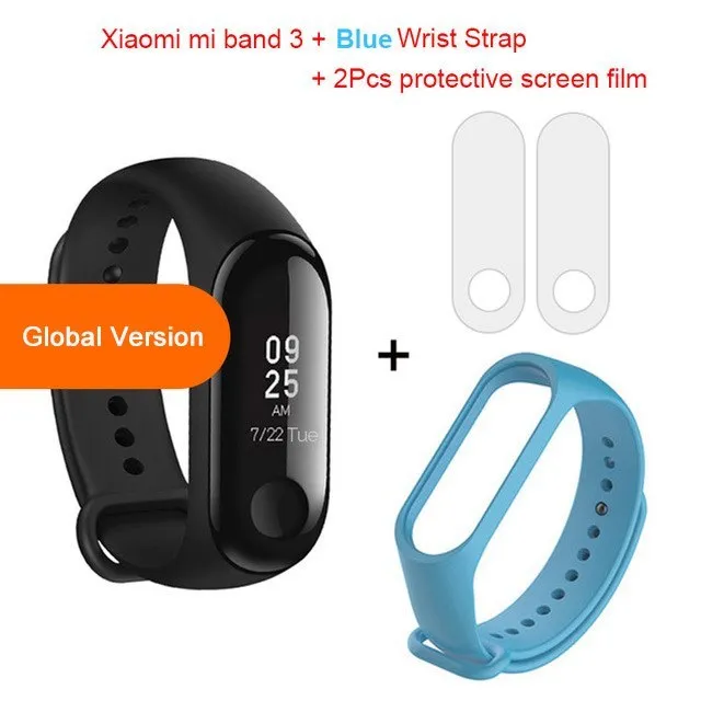 Xiaomi Mi Band 3 fitness tracker with 0.78 inch OLED display and black silicone strap set on a white background