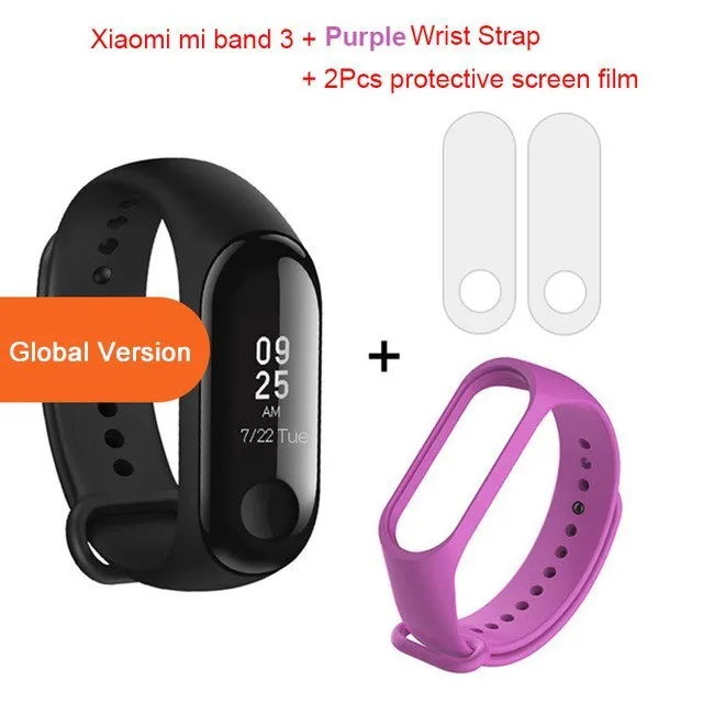 Xiaomi Mi Band 3 fitness tracker with 0.78 inch OLED display and black silicone strap set on a white background