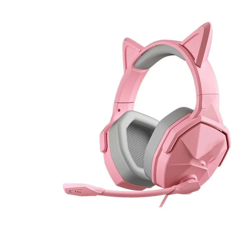 V13PRO 7.1 channel wired USB gaming headphones with plastic ear cups and headband in pink colour