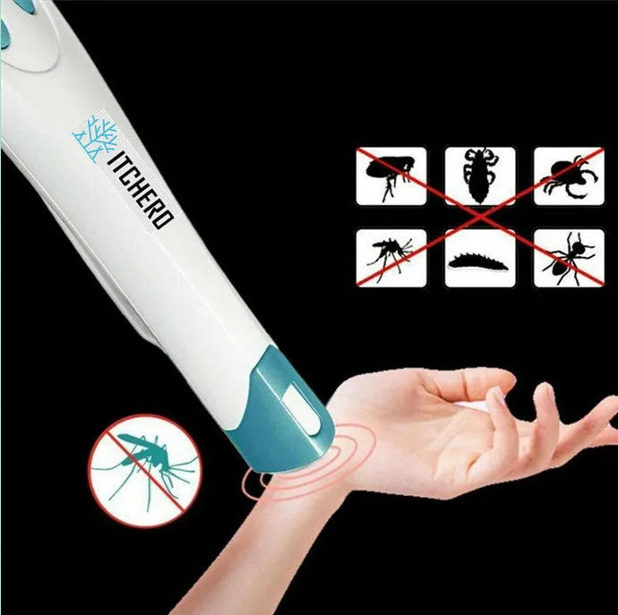 White blue electronic mosquito bite antipruritic pen on white background